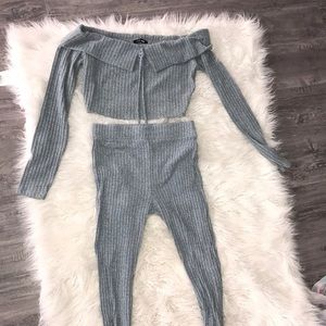 Fashion Nova 2pc blue ribbed pant set